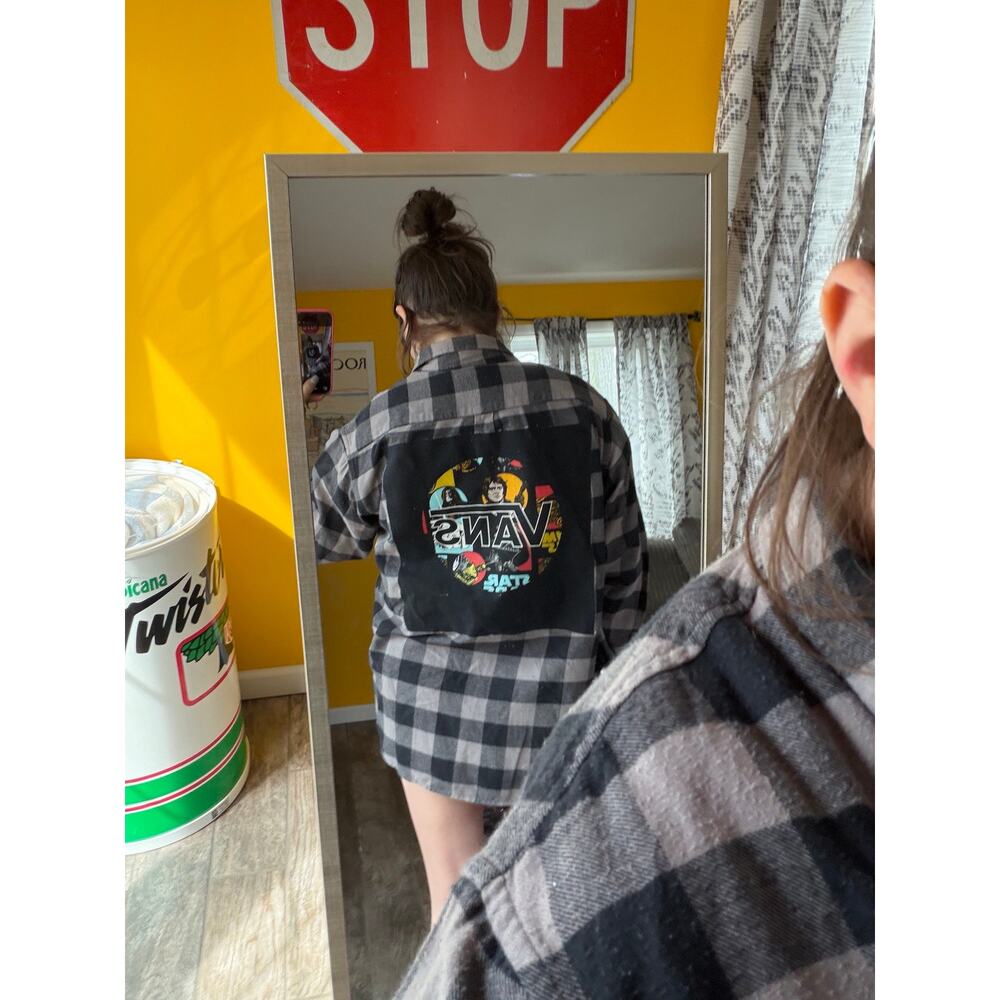 Vans Star Wars upcycled custom flannel shirt graphic tee on back bespoke